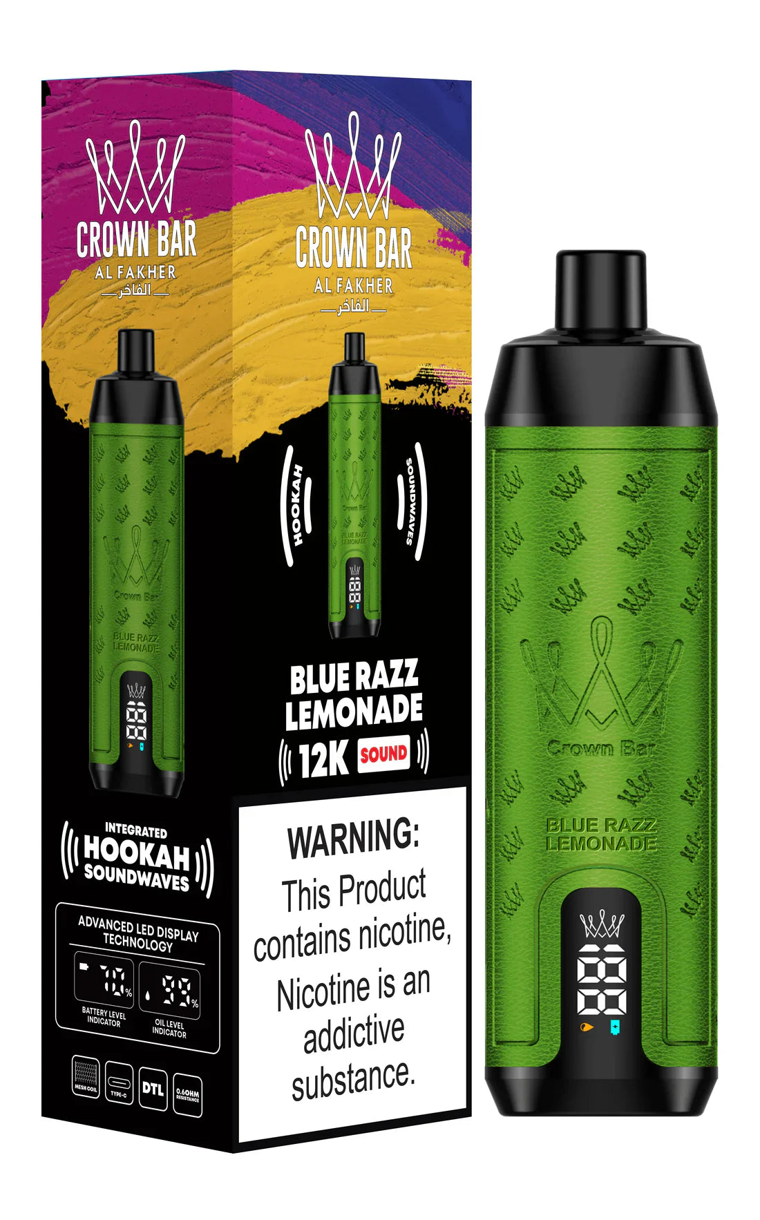 Al Fakher Crown Bar 12k Puffs Disposable Vape with Integrated Hookah Soundwaves-Vapebeat