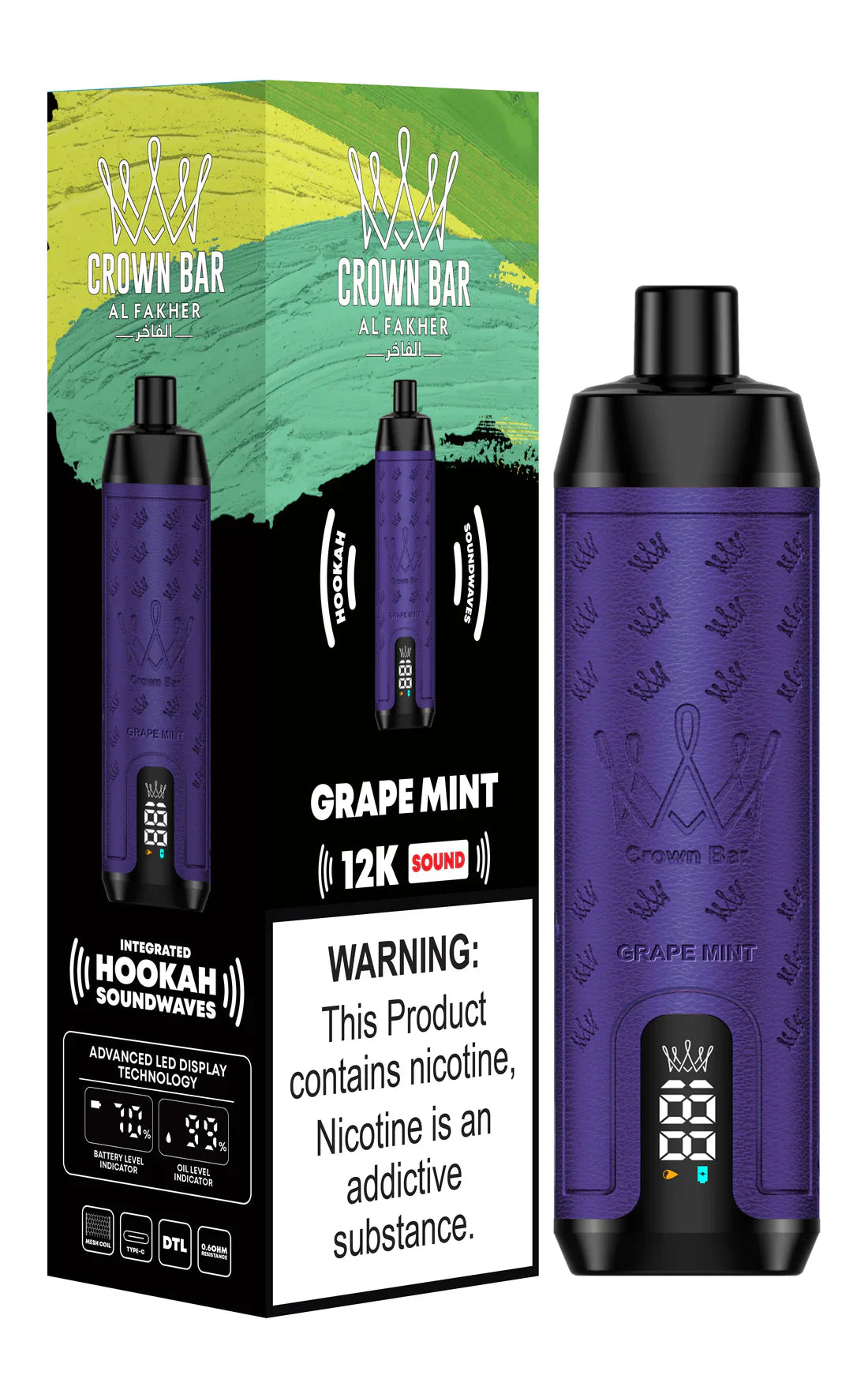 Al Fakher Crown Bar 12k Puffs Disposable Vape with Integrated Hookah Soundwaves-Vapebeat
