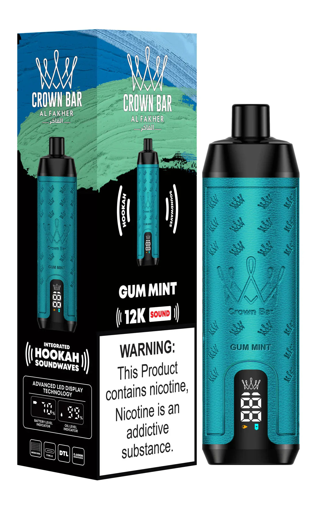 Al Fakher Crown Bar 12k Puffs Disposable Vape with Integrated Hookah Soundwaves-Vapebeat