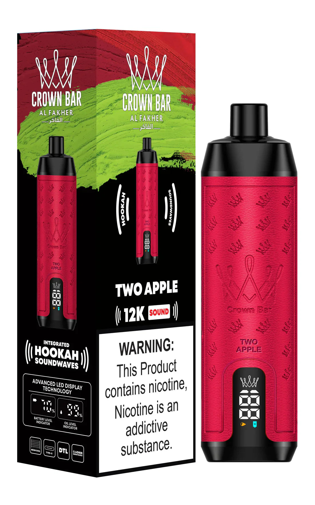 Al Fakher Crown Bar 12k Puffs Disposable Vape with Integrated Hookah Soundwaves-Vapebeat